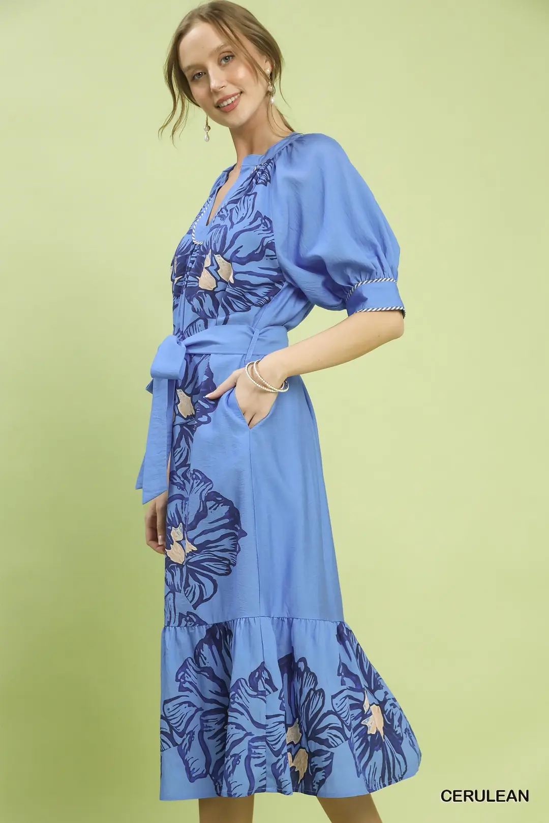 Floral Belted Midi Dress, image 4