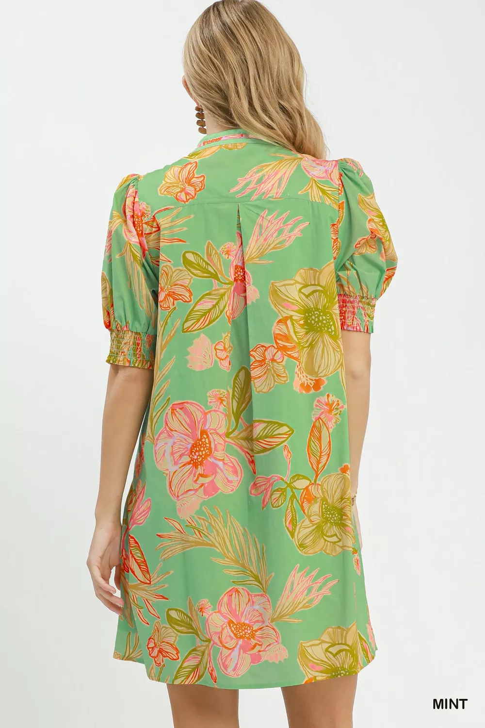 Botanical Print Dress with Smocked Cuffs, image 5