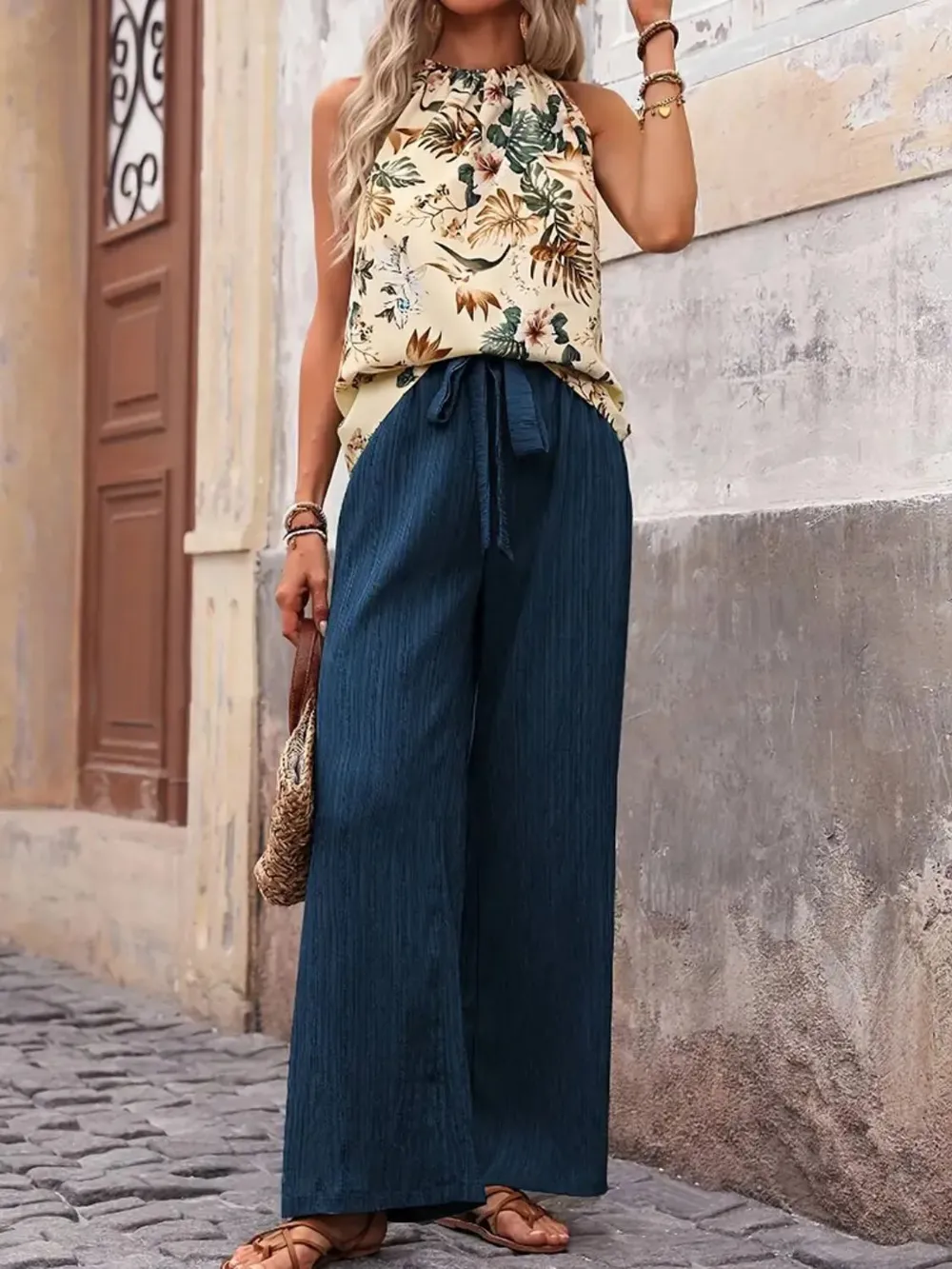 Printed Tank Top and Wide Leg Pants Set, image 22