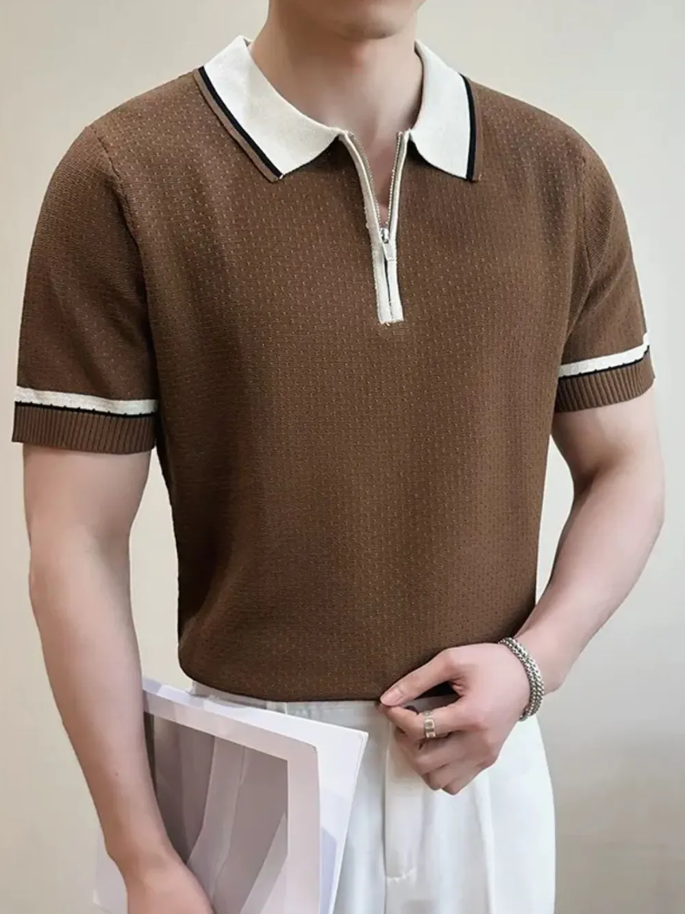 Men's Quarter Zip Short Sleeve Polo, image 4