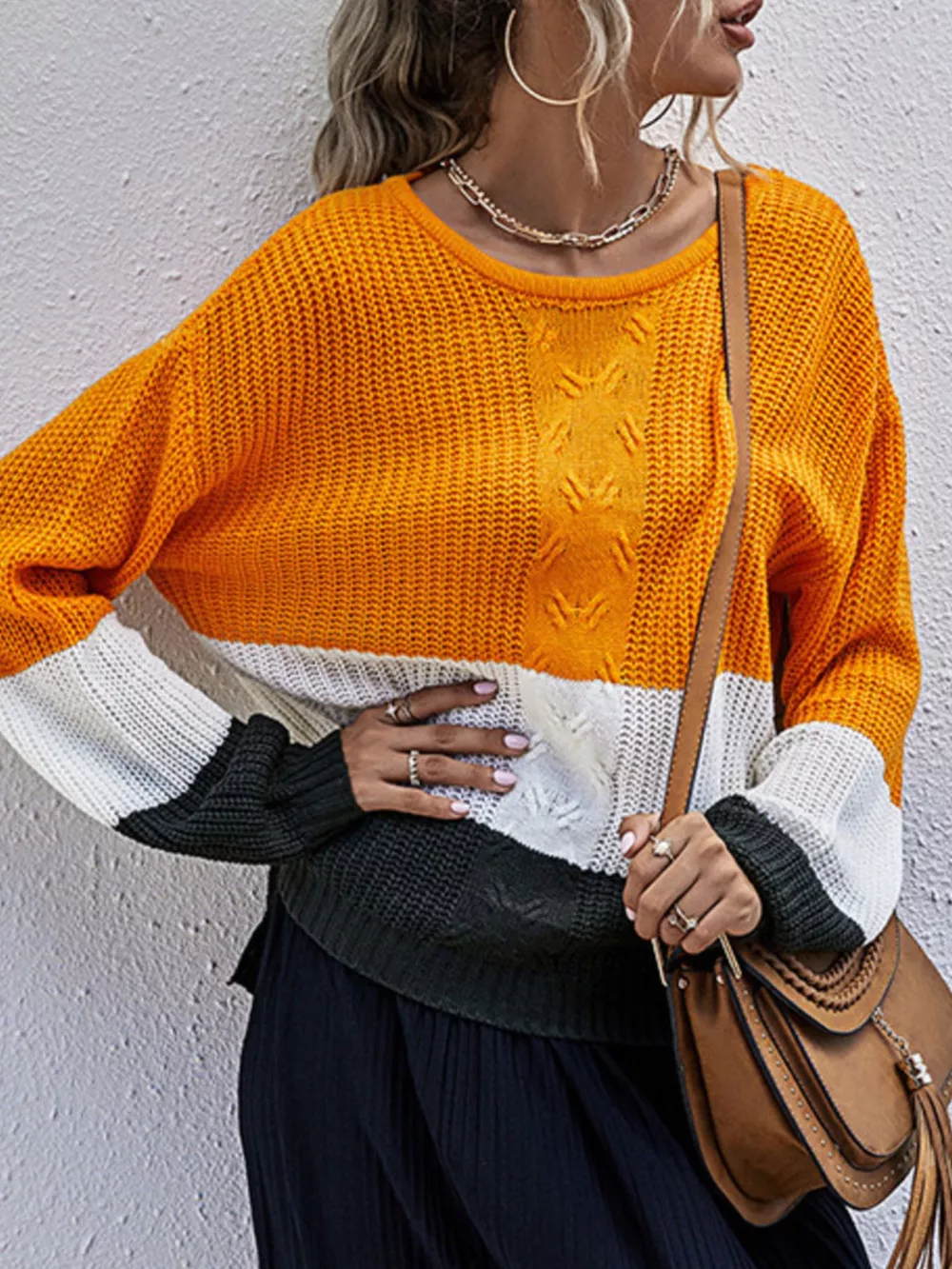 Color Block Round Neck Sweater, image 5