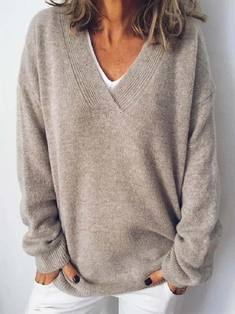 V-Neck Dropped Shoulder Sweater, image 7