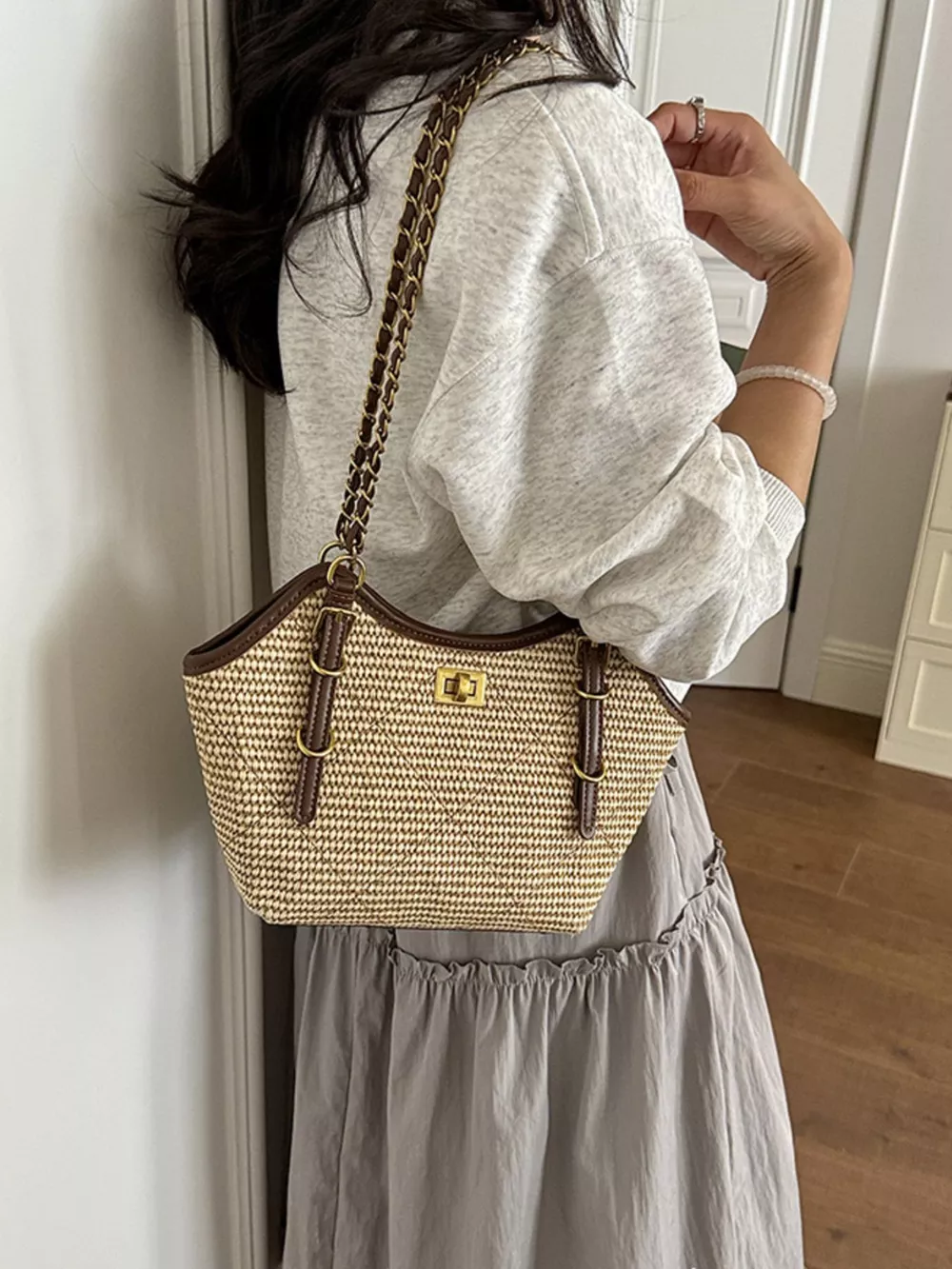 Vintage Woven Straw Crossbody Bag, image 8