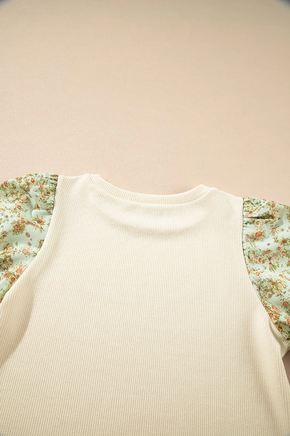 Floral Puff Sleeve Ribbed Blouse, image 5