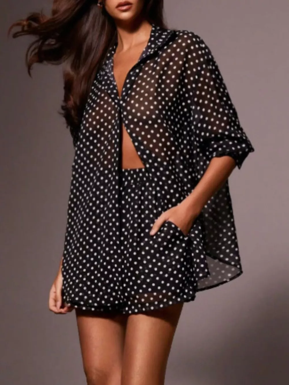 Polka Dot Button Up Shirt and Shorts Set, image 5