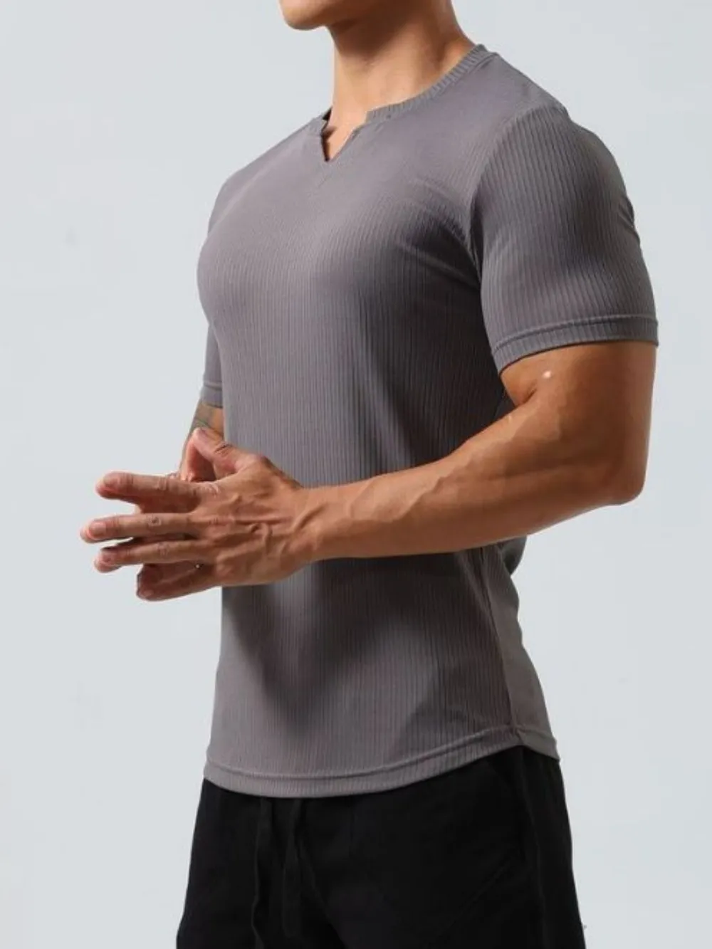 Men's Plus Size Notched Short Sleeve T-Shirt, image 3