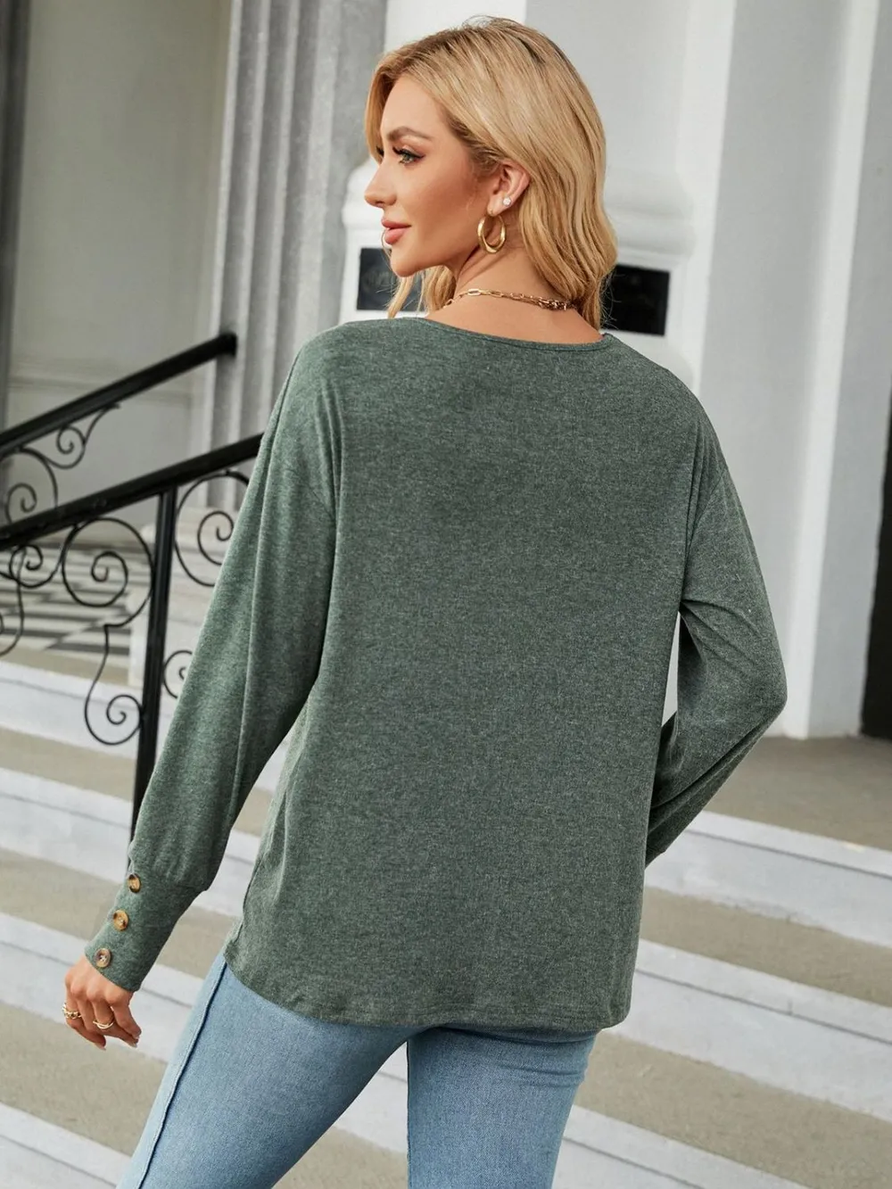 V-Neck Long Sleeve T-Shirt, image 7