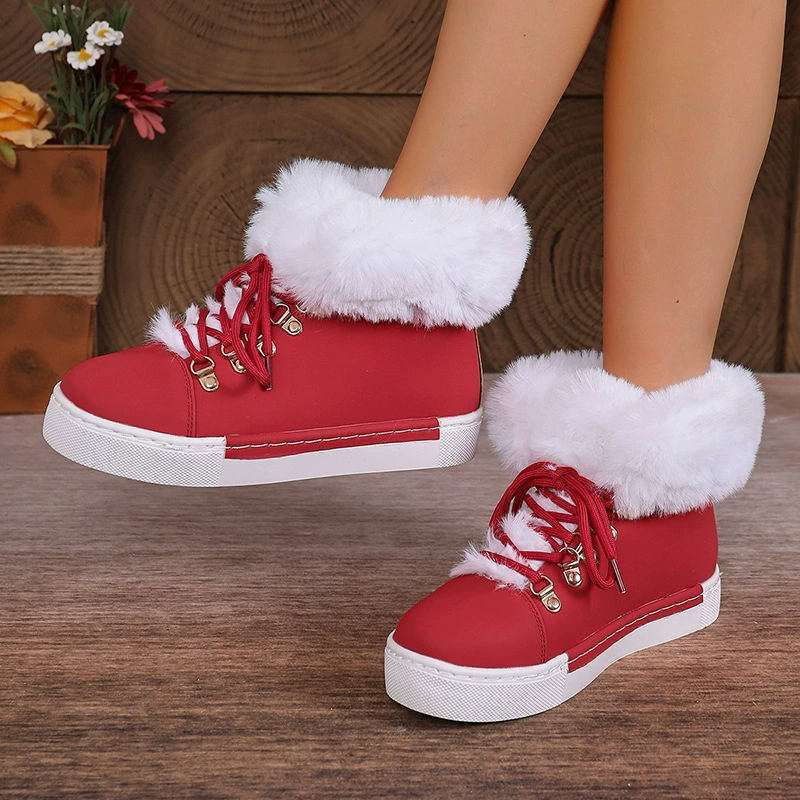 Fuzzy Trim Lace-Up Ankle Boots, image 11