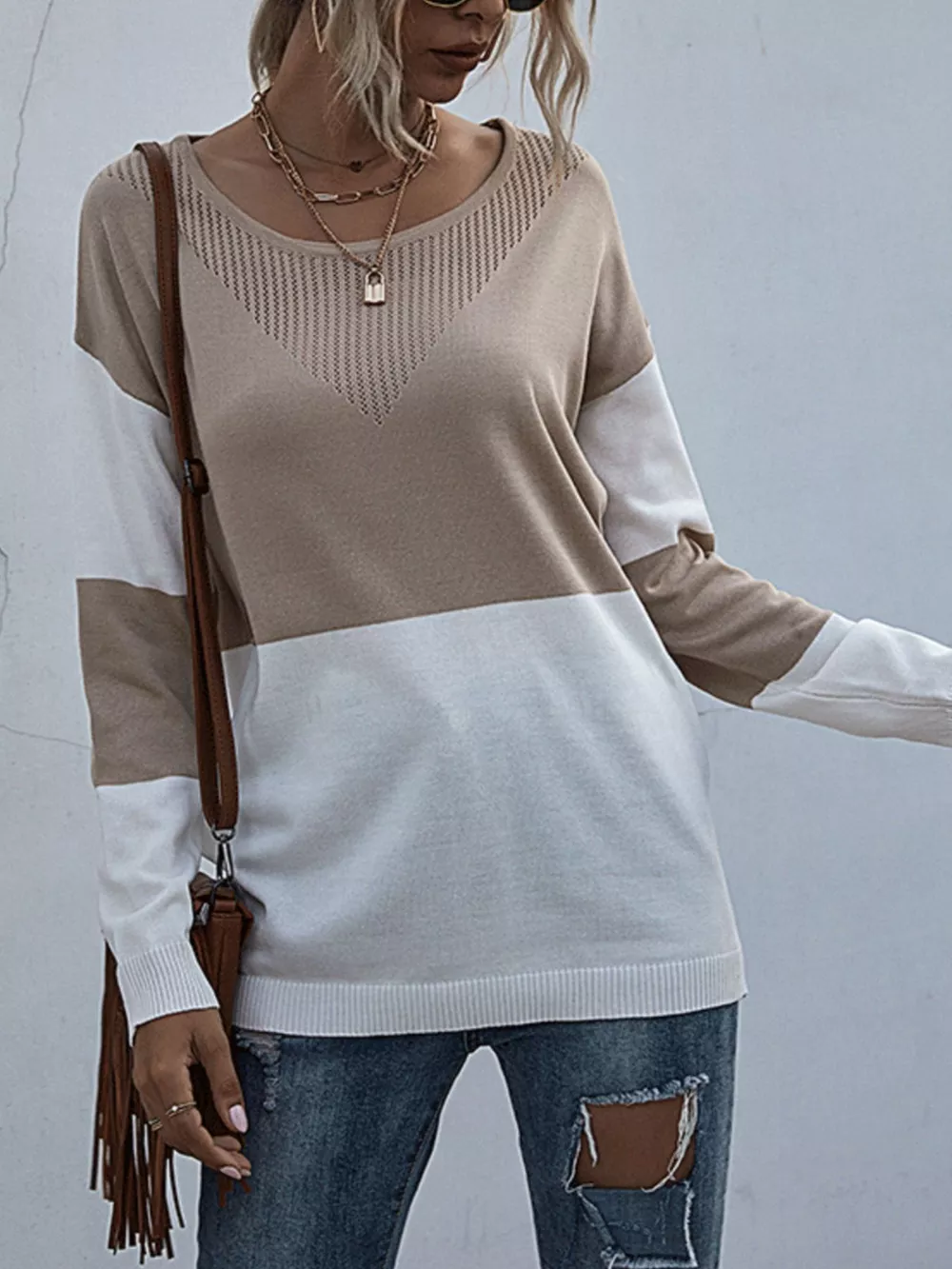 Color Block Round Neck Sweater, image 8