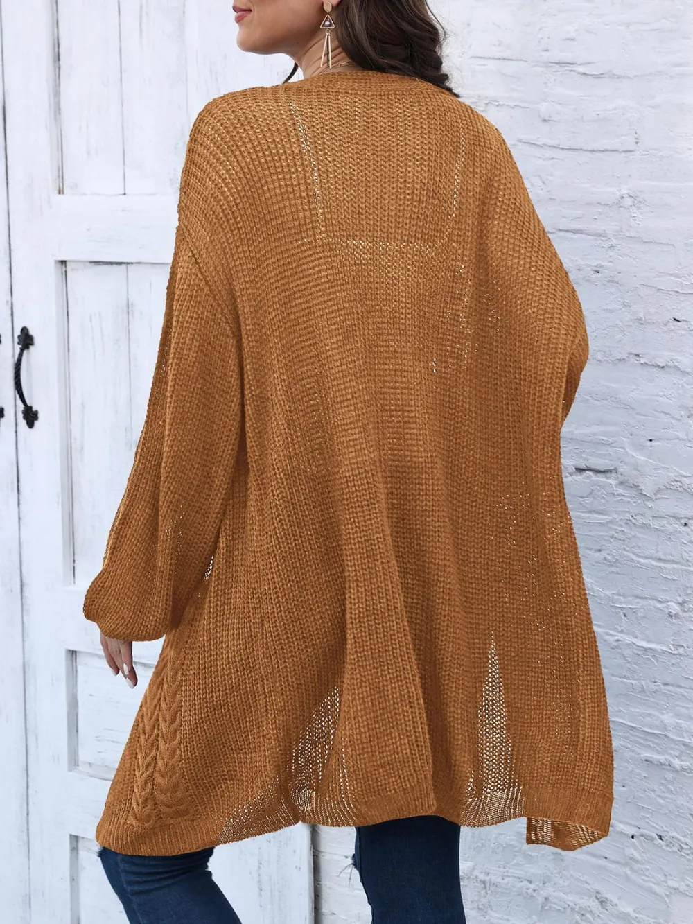Cable-Knit Open Front Long Sleeve Cardigan, image 12