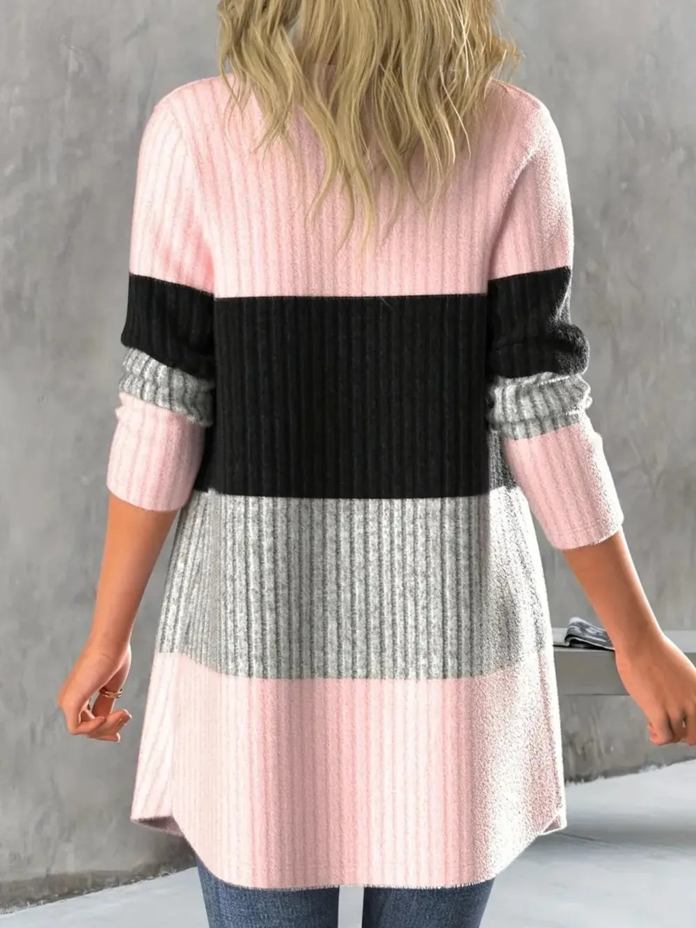 Color Block Open Front Long Sleeve Cardigan, image 5