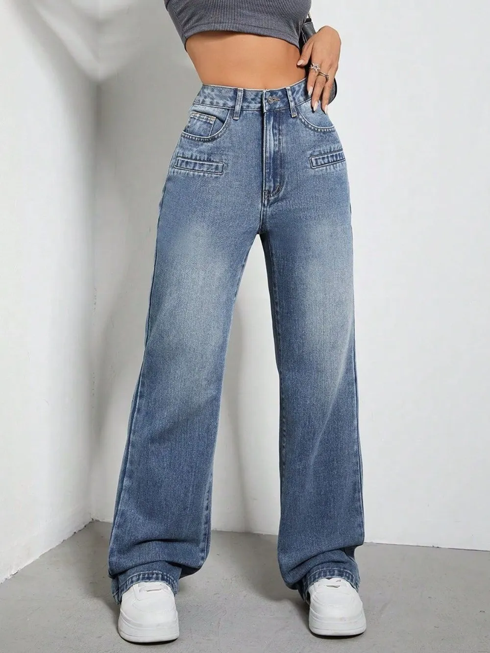 High Rise Wide Leg Jeans with Pockets, image 3