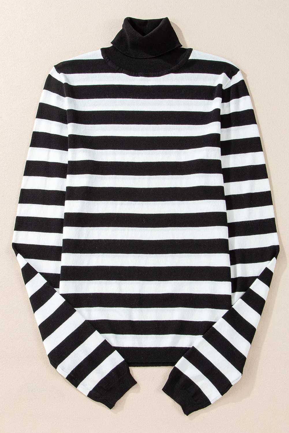 Striped Turtleneck Long Sleeve Knit Top, image 6
