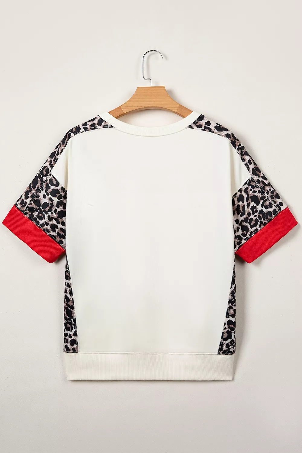 Leopard Block Patchwork Uneven Hem Short Sleeve Top, image 3