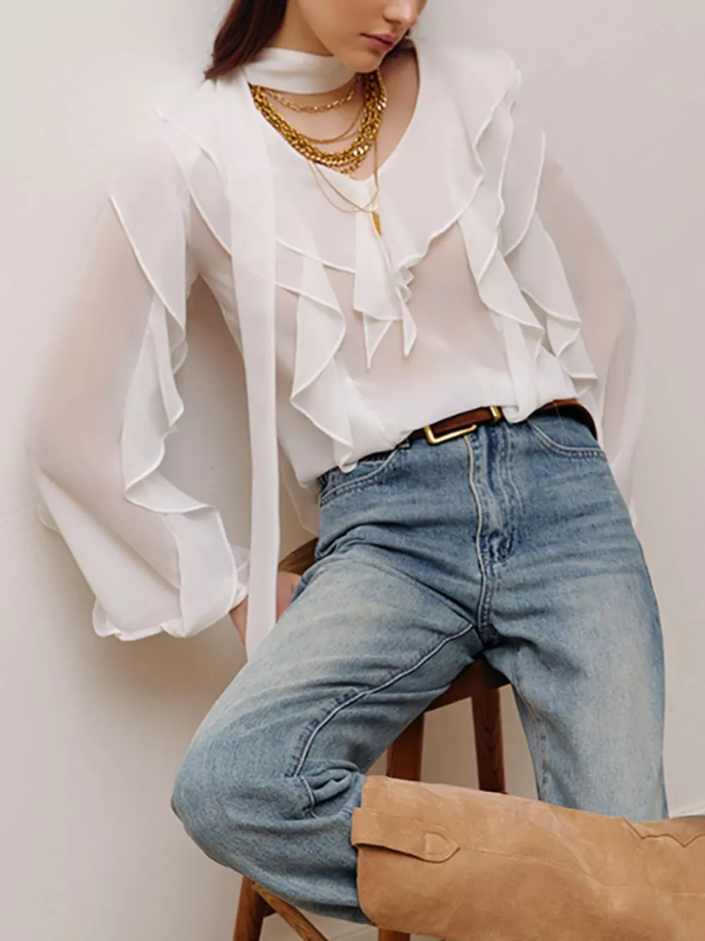 Ruffle Trim Chiffon Blouse, image 10