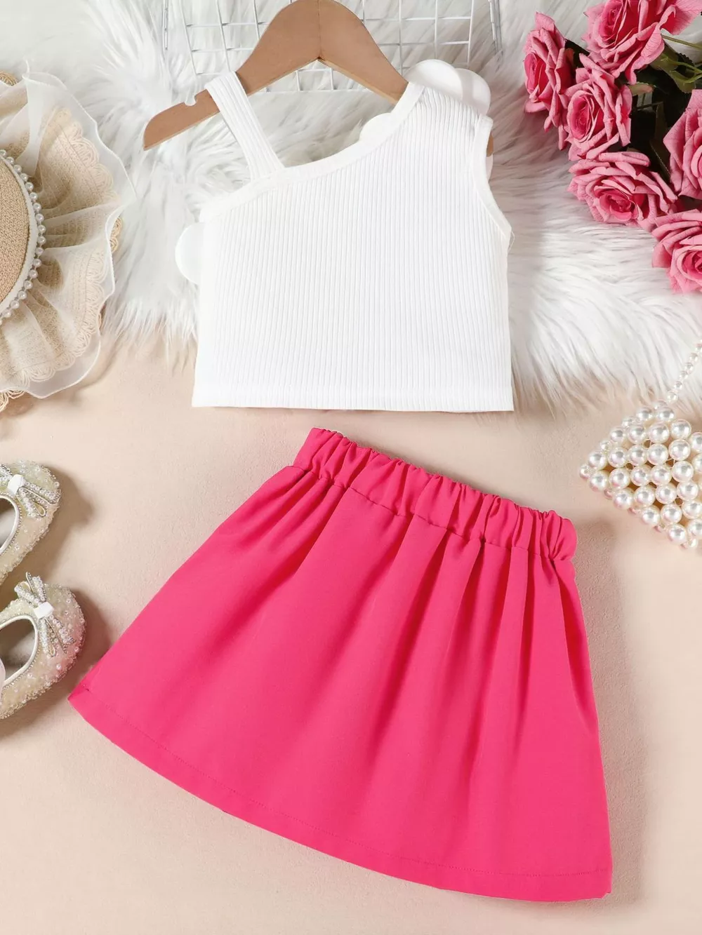 Children's Floral Applique Tank Top & Pleated Skirt Set, image 8