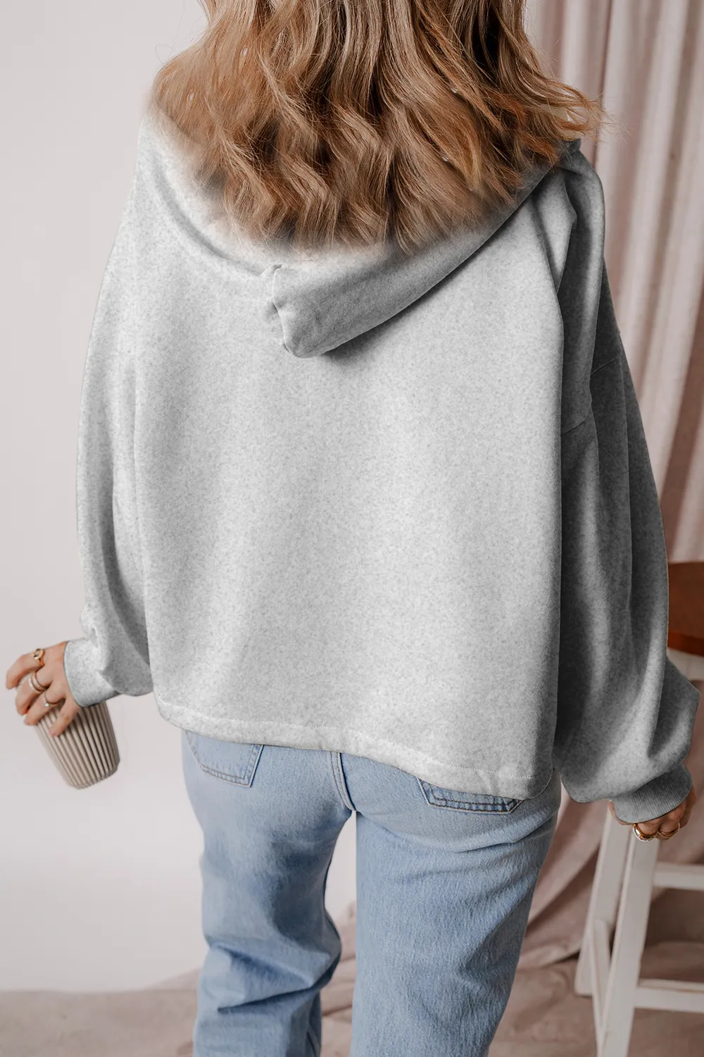 Pocketed Half Zip Dropped Shoulder Hoodie, image 17