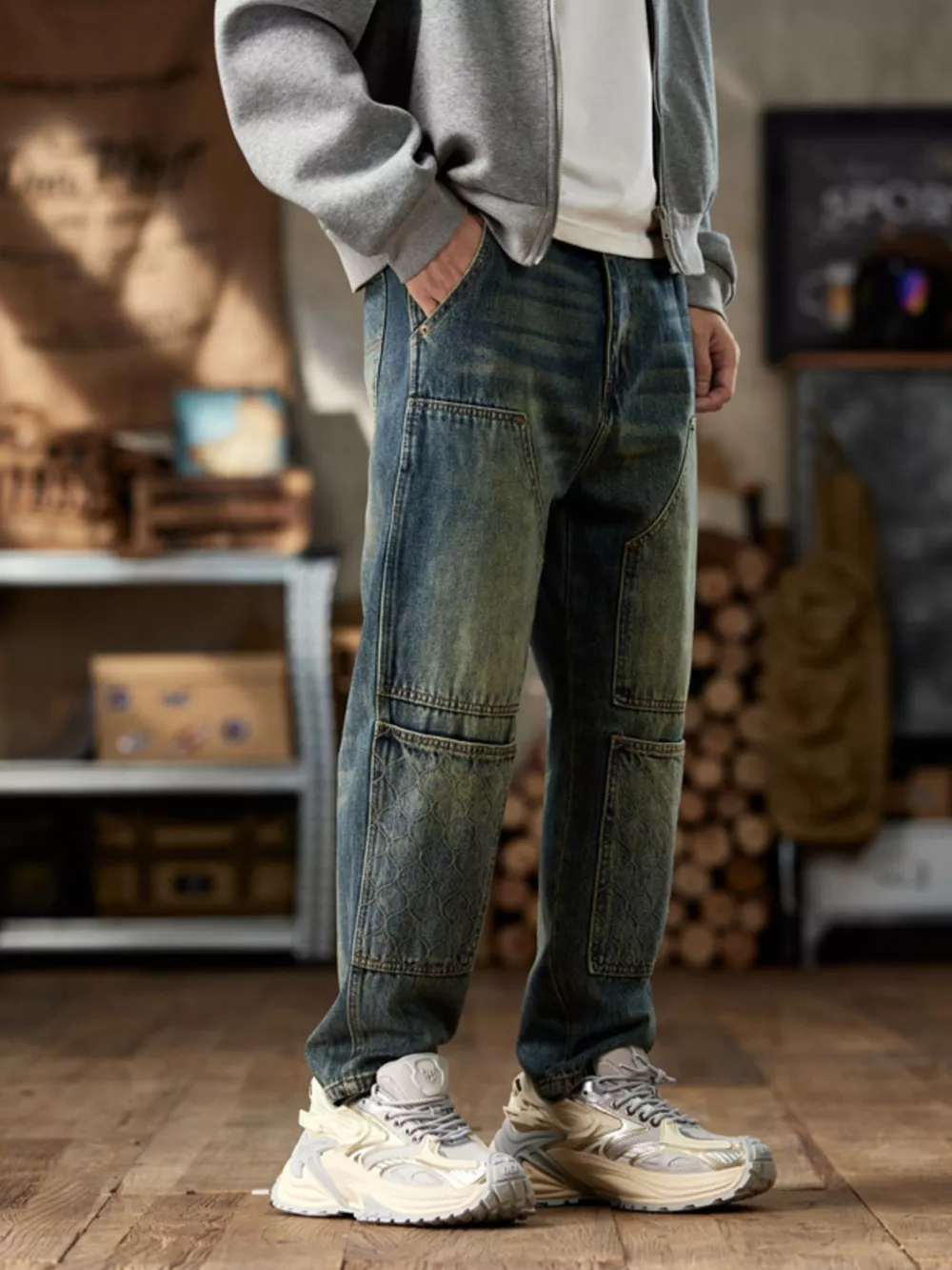 Men's Vintage Wash Straight Leg Jeans, image 4