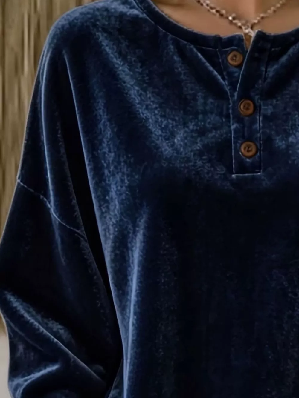 Velvet Henley Top with Button Detail, image 6