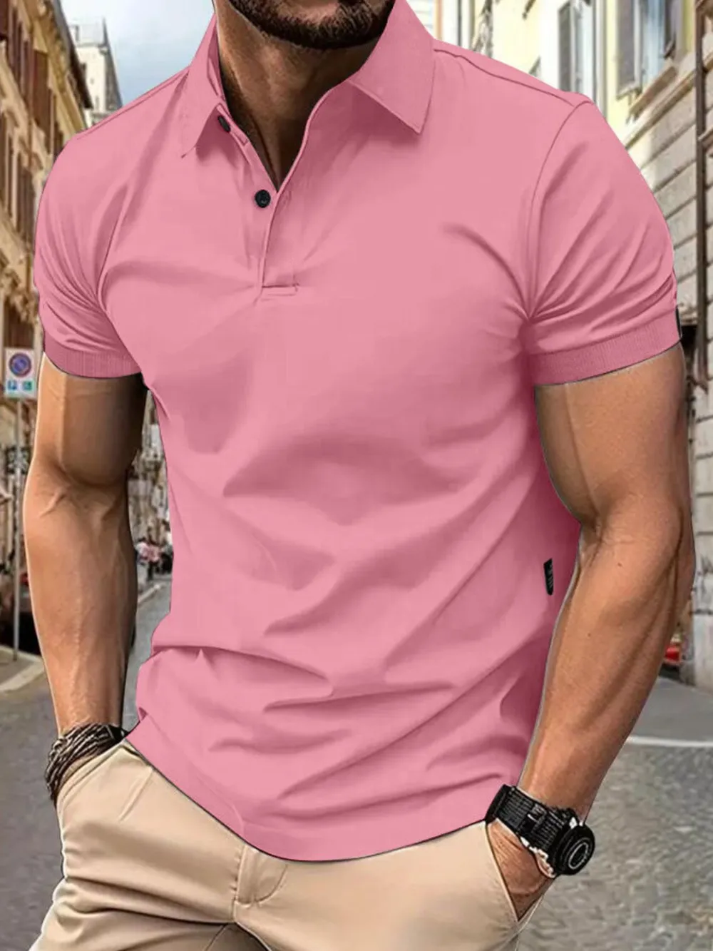 Men's Full Size Button Detail Short Sleeve Polo Plus Size, image 7