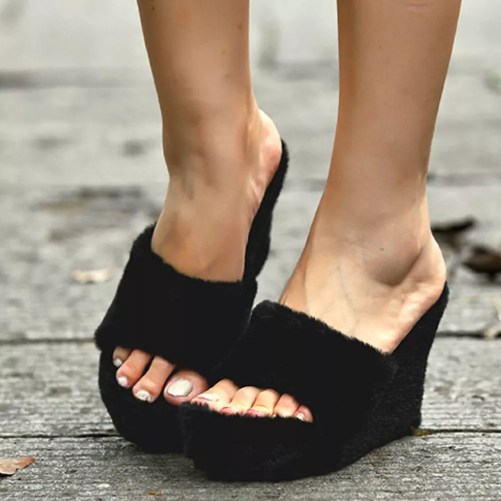 Fluffy Platform Wedge Slippers, image 3