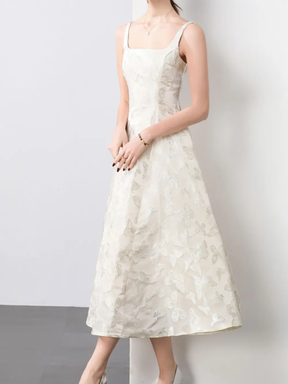 Butterfly Pattern A-Line Sleeveless Midi Dress, image 4