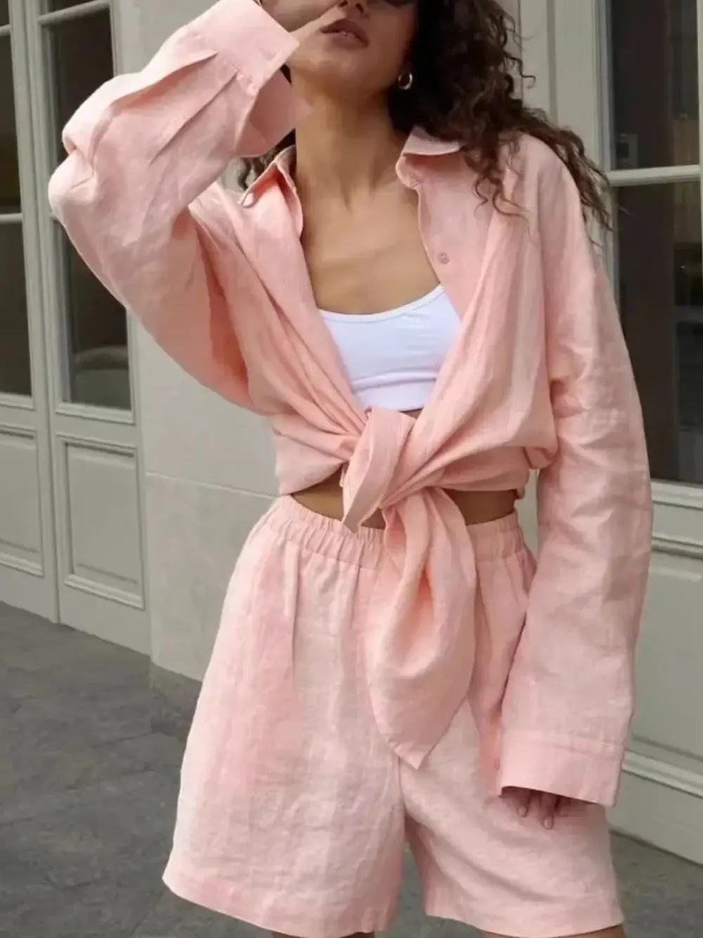 Button Up Long Sleeve Shirt and Shorts Set, image 11