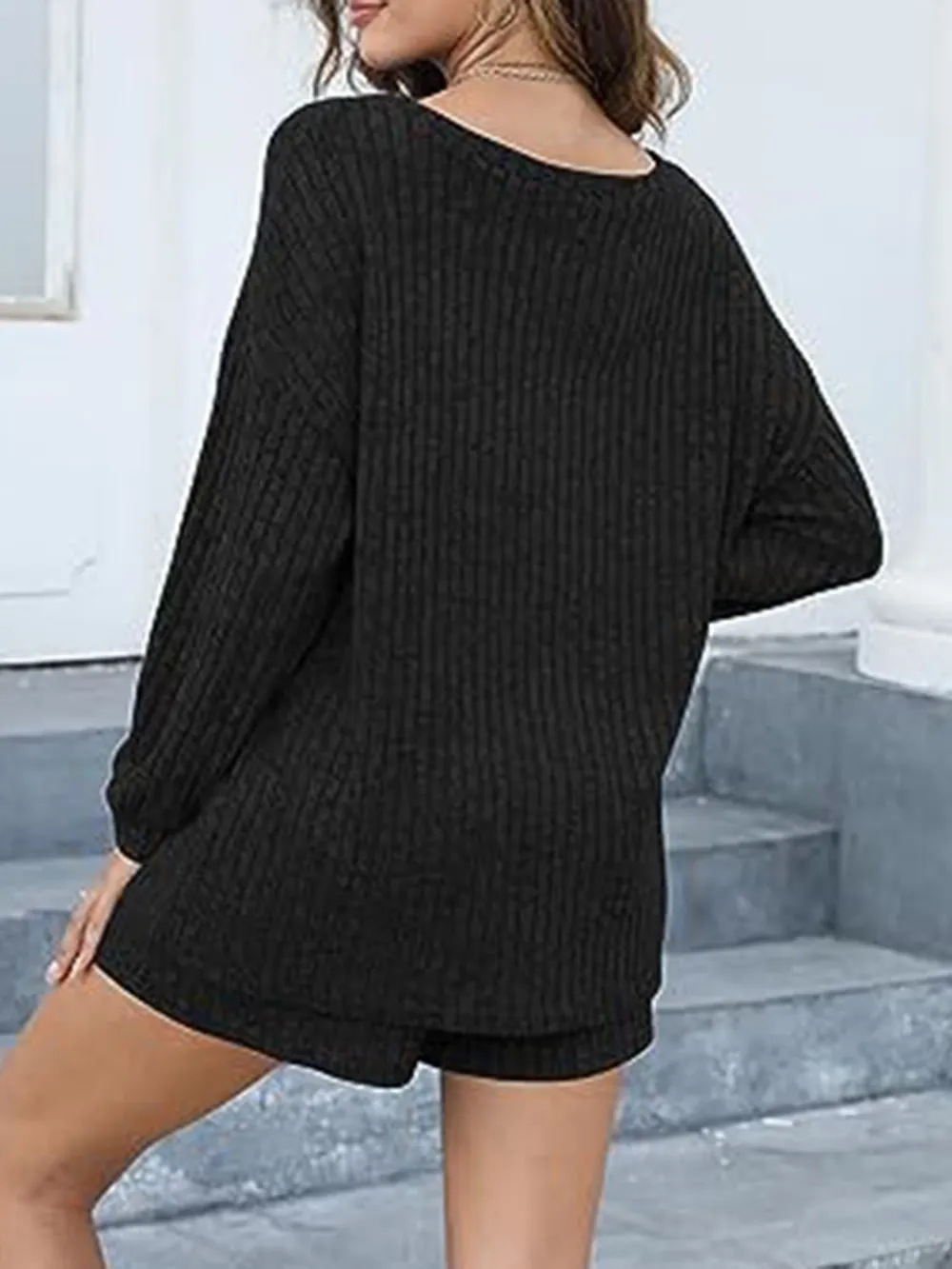 Round Neck Dropped Shoulder Top and Shorts Set, image 7
