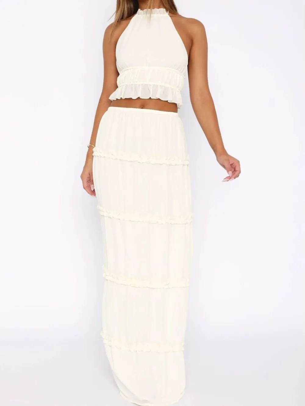 Halter Crop Backless Top and Maxi Skirt Set, image 8