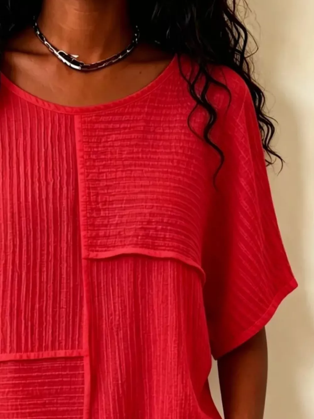 Full Size Texture Round Neck Half Sleeve Blouse Plus Size, image 10