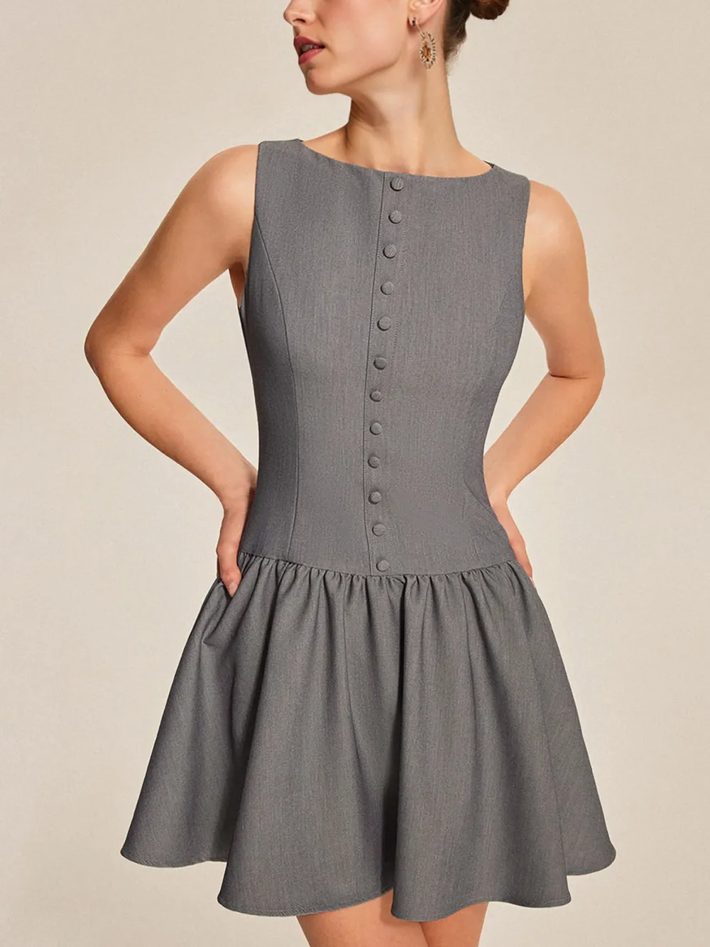 Round Neck Sleeveless Ruffled Mini Dress, image 4