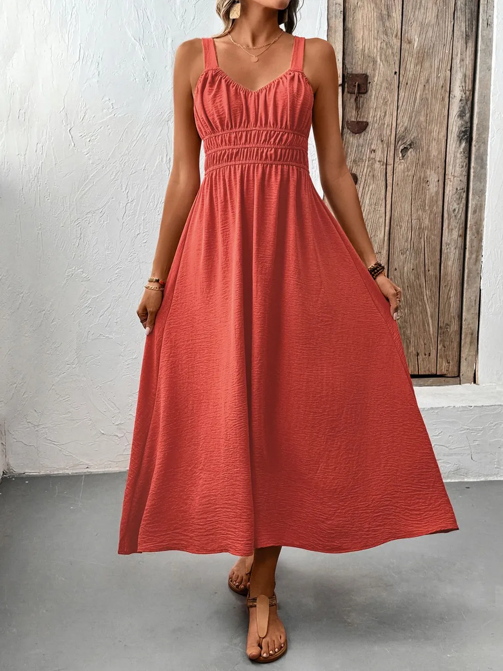 V-Neck Wide Strap Midi Cami Dress, image 4