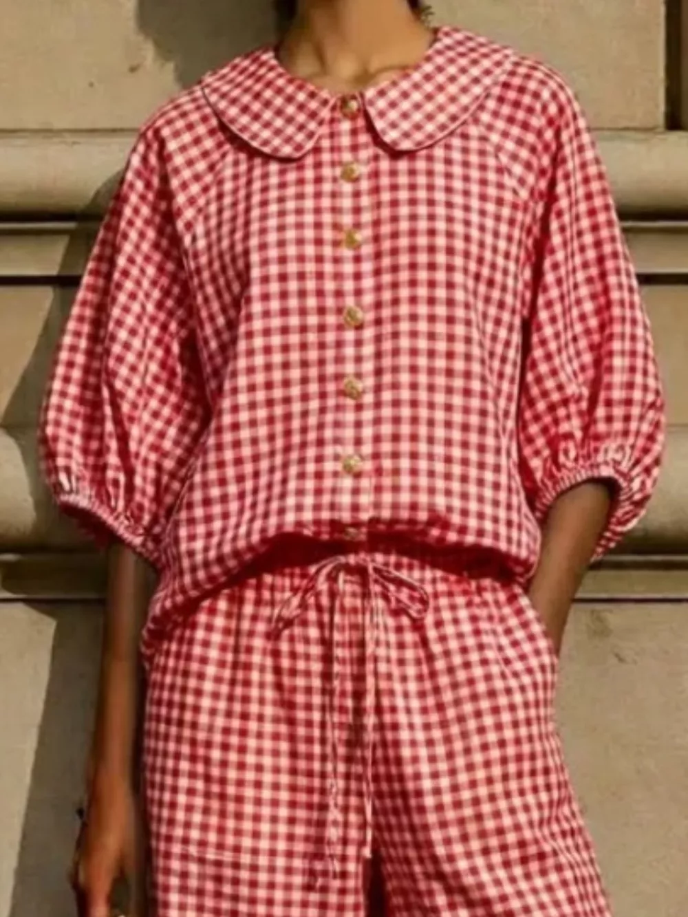 Full Size Plaid Button Up Shirt and Pants Set Plus Size, image 14