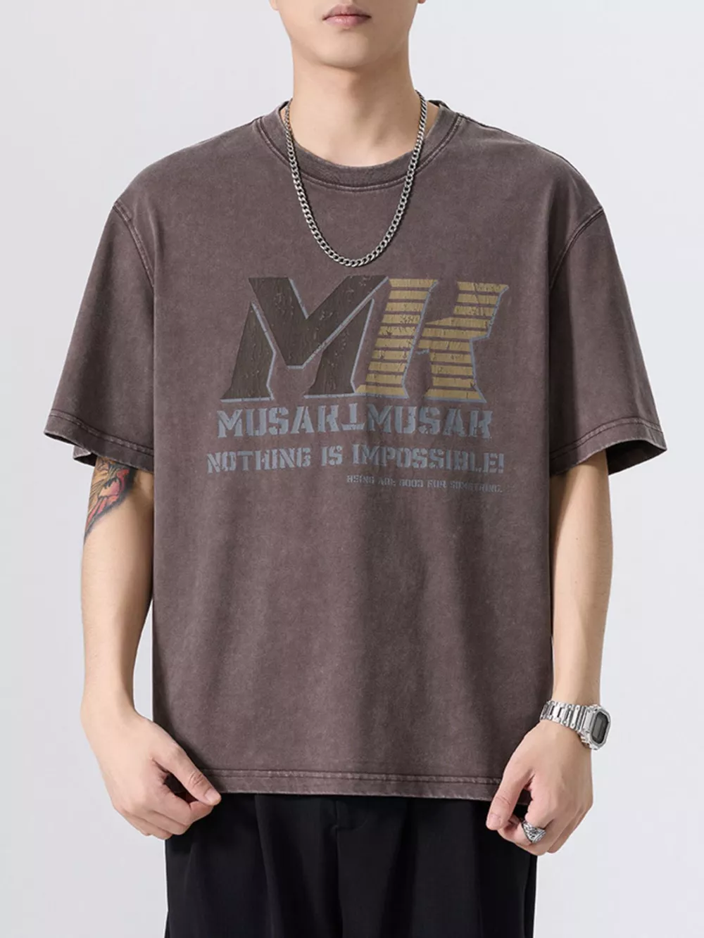 Men's Plus Size Letter Round Neck Short Sleeve T-Shirt, image 4