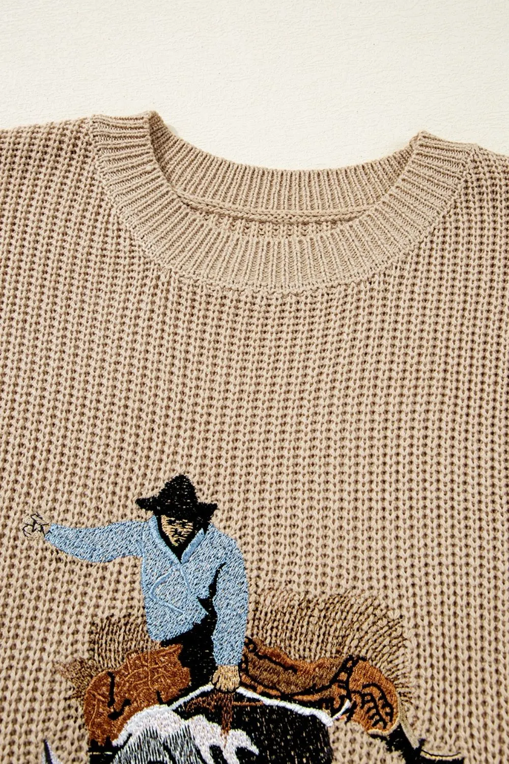 Western Cowboy Embroidery Round Neck Sleeveless Sweater, image 9
