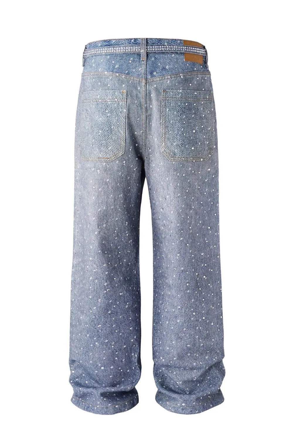 Men's Washed Rhinestone Jeans with Rhinestone Belt, image 4