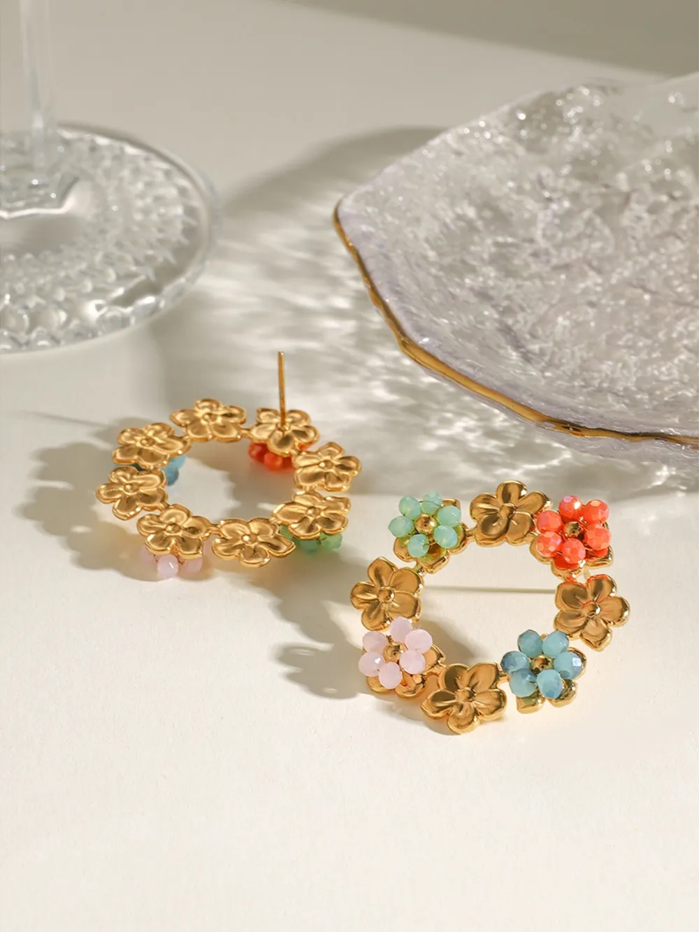 Synthetic Crystal Stainless Steel Flower Earrings, image 4