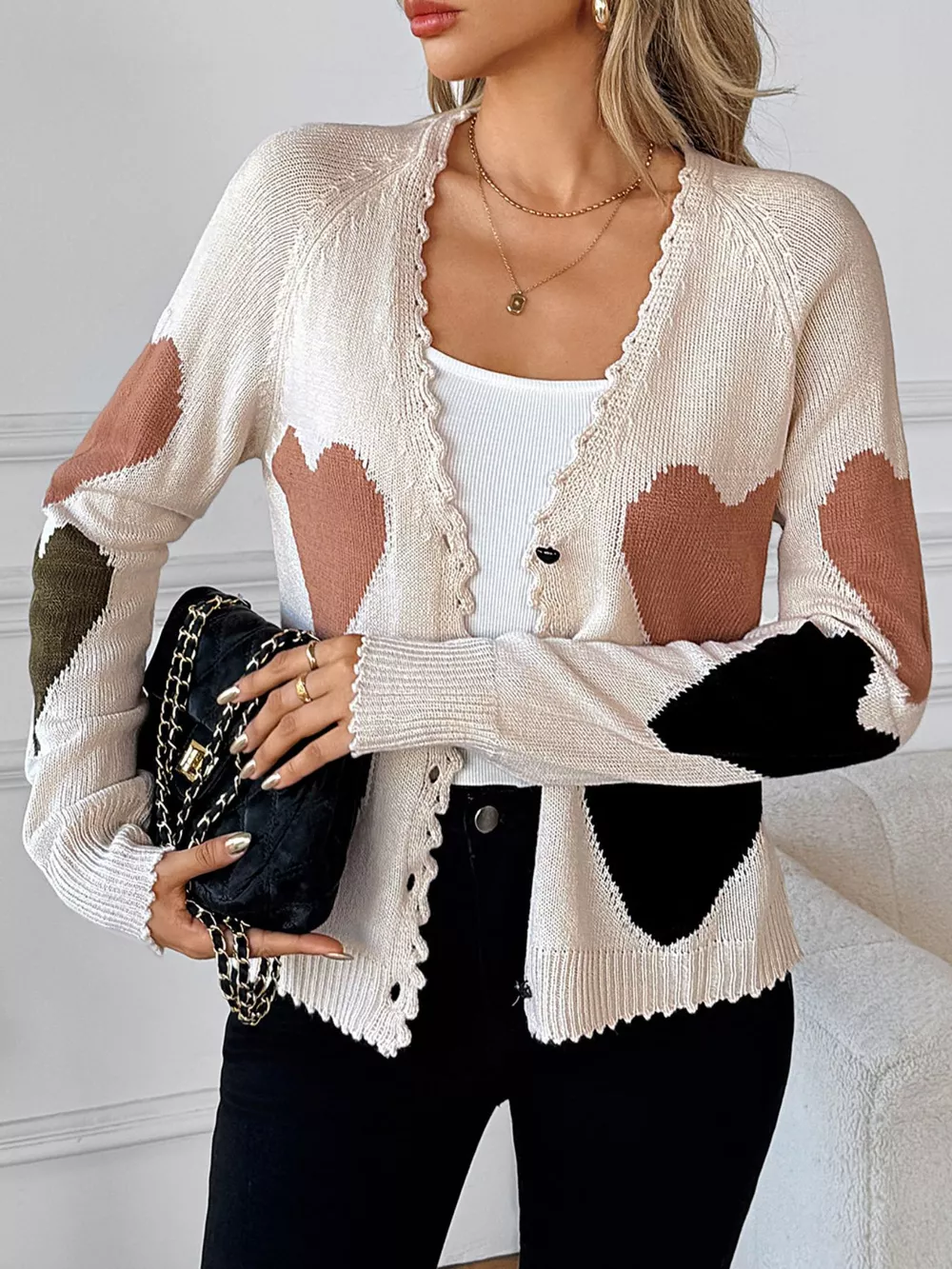Heart Pattern Button-Up Cardigan, image 4