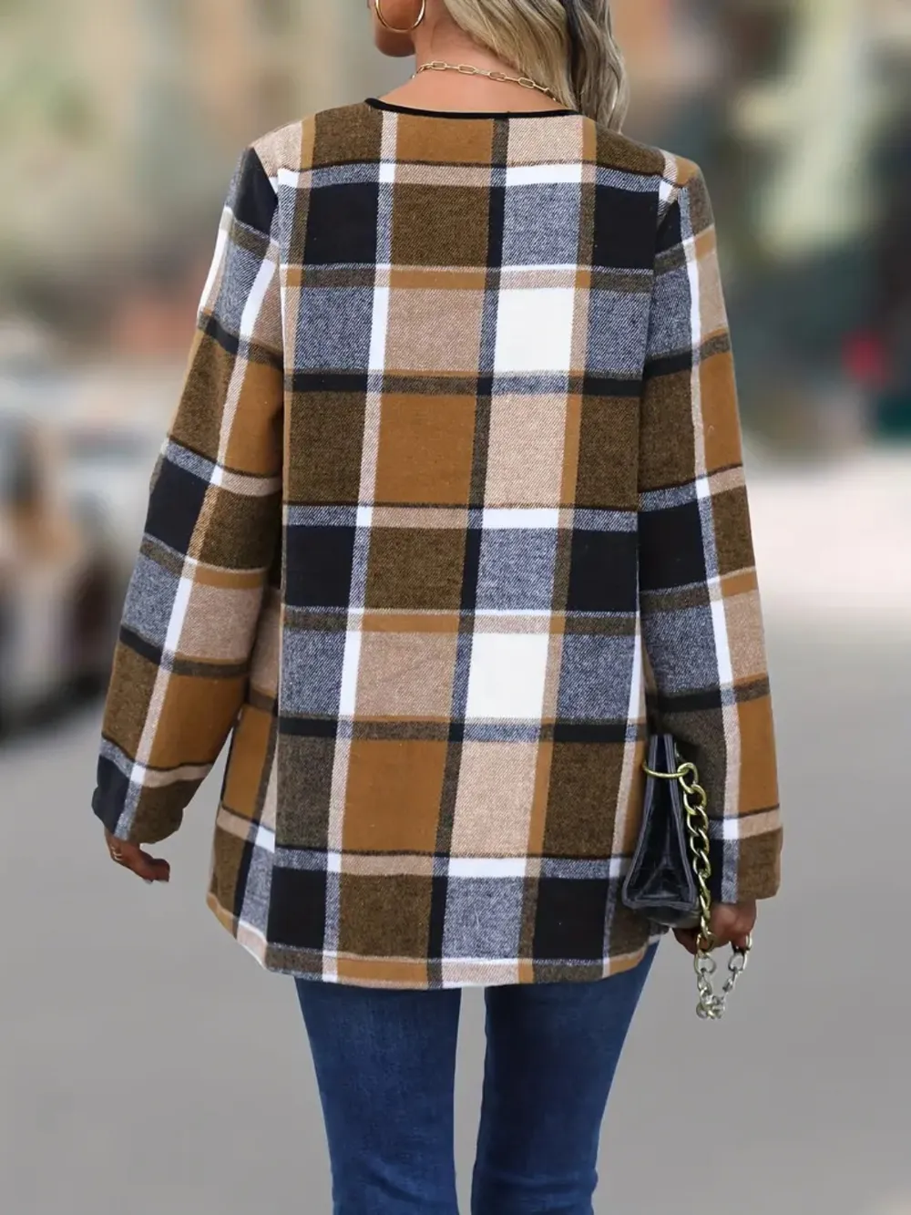 Plaid Open Front Long Sleeve Jacket, image 12