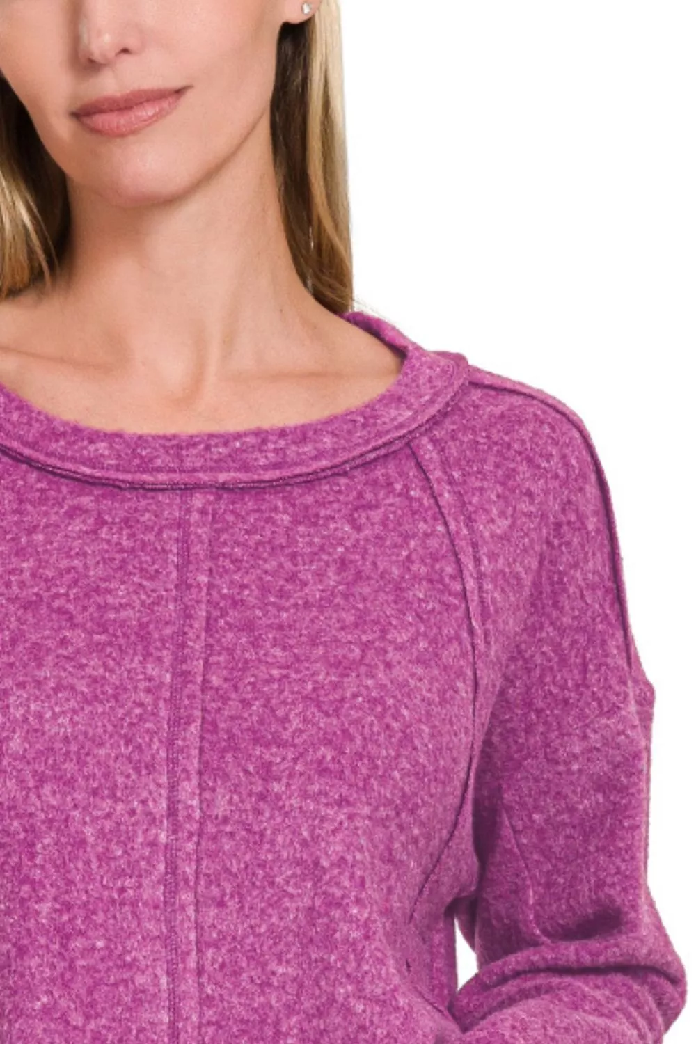 Brushed Hacci Exposed Seam Hi Low Sweater, image 2