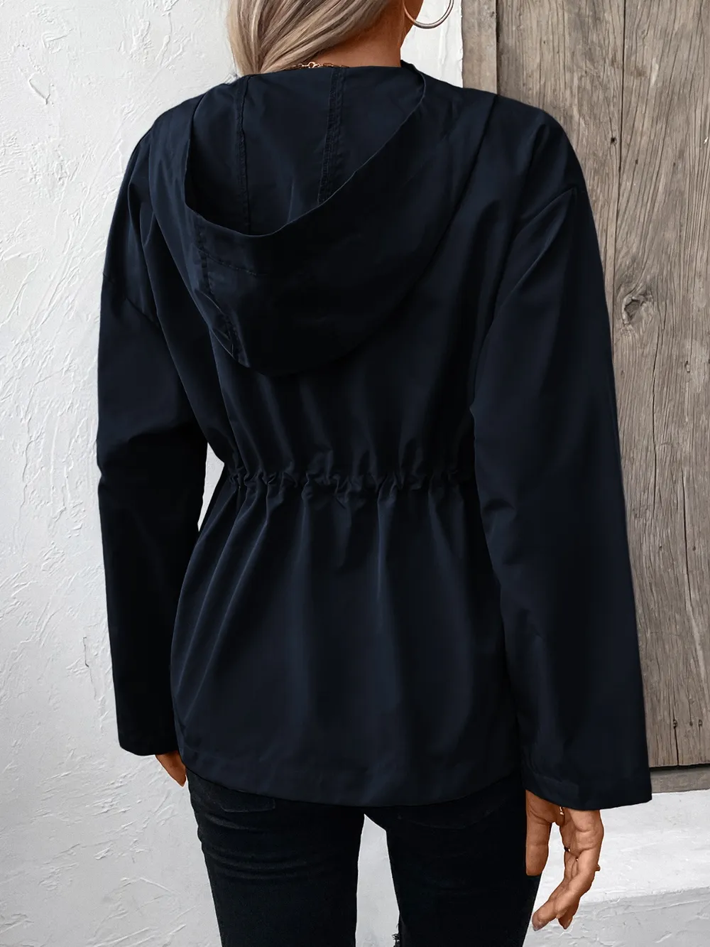 Drawstring Zip Up Hooded Jacket, image 15