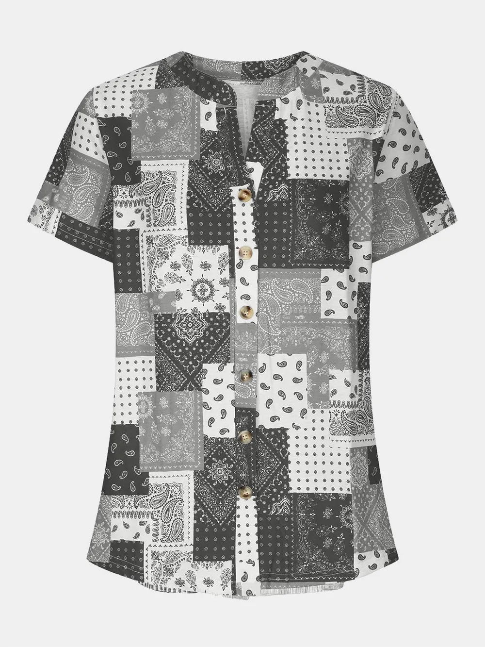 Printed Notched Short Sleeve Blouse, image 7