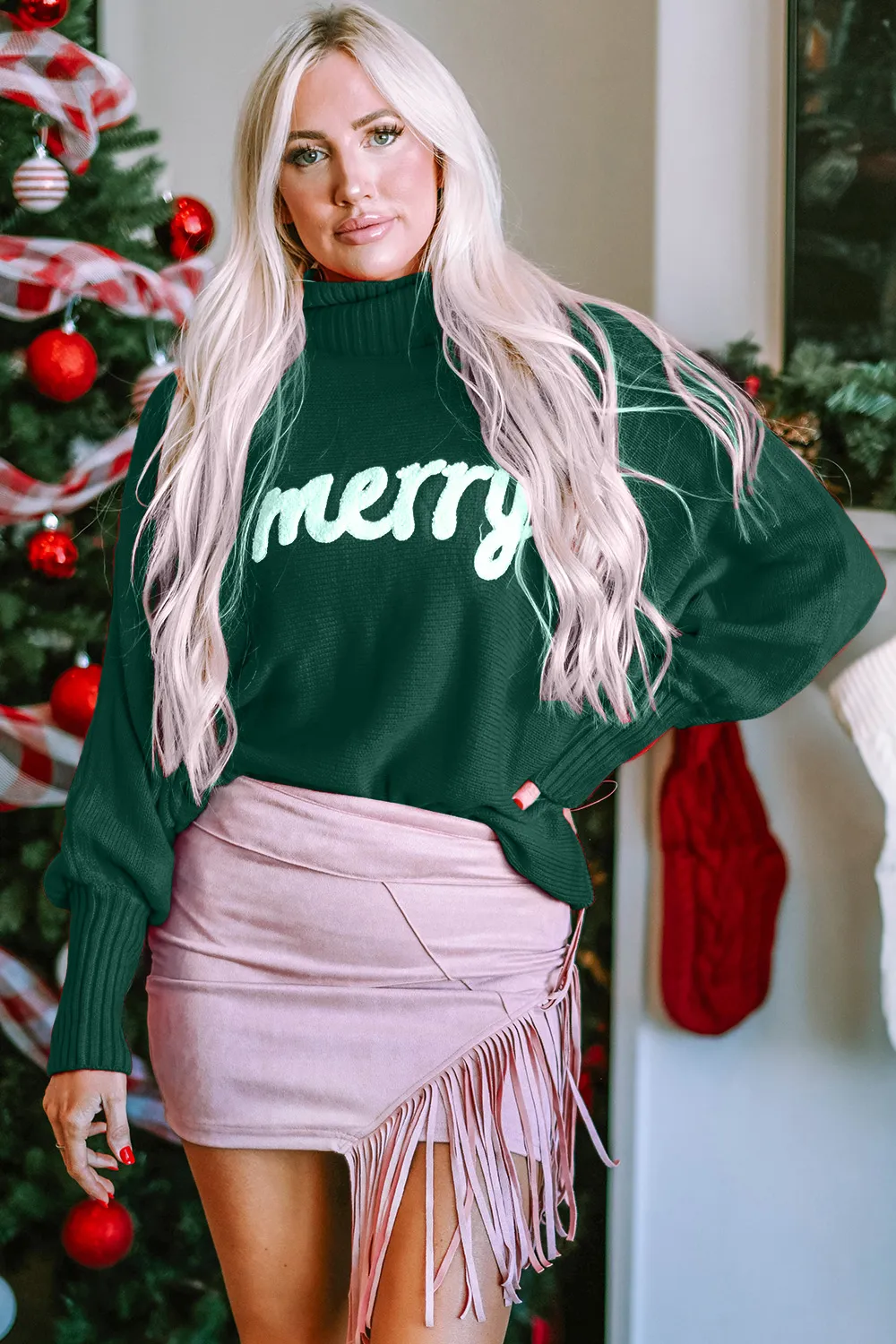 Full Size Merry Christmas Turtleneck Long Sleeve Sweater, image 10