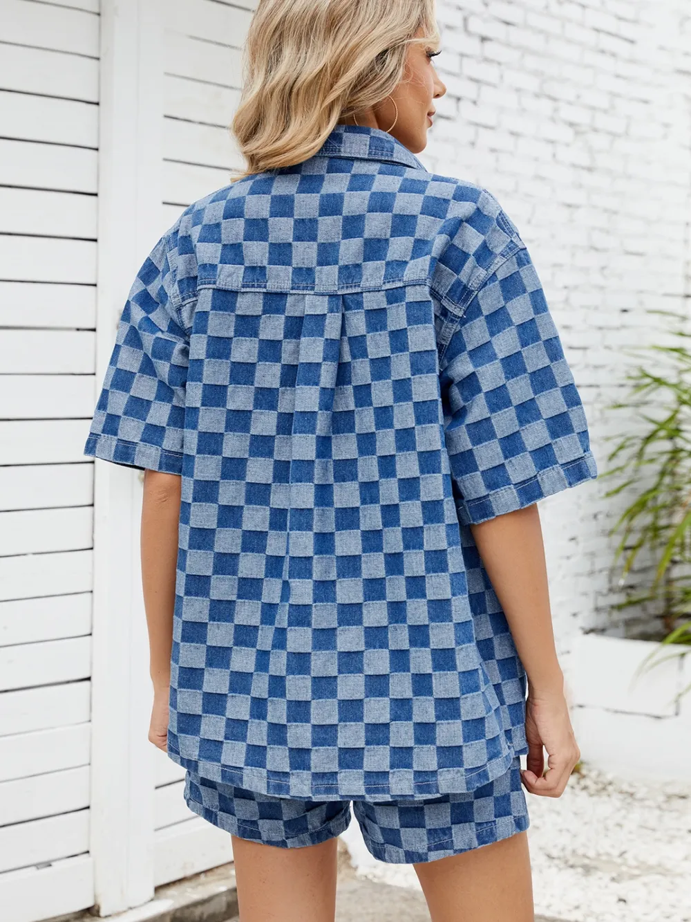 Checkered Shirt and Shorts Denim Set, image 4