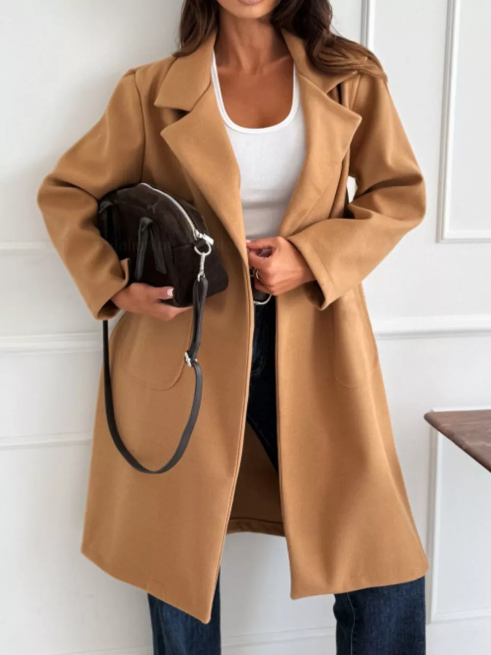 Long-Sleeve Single-Breasted Trench Coat, image 2