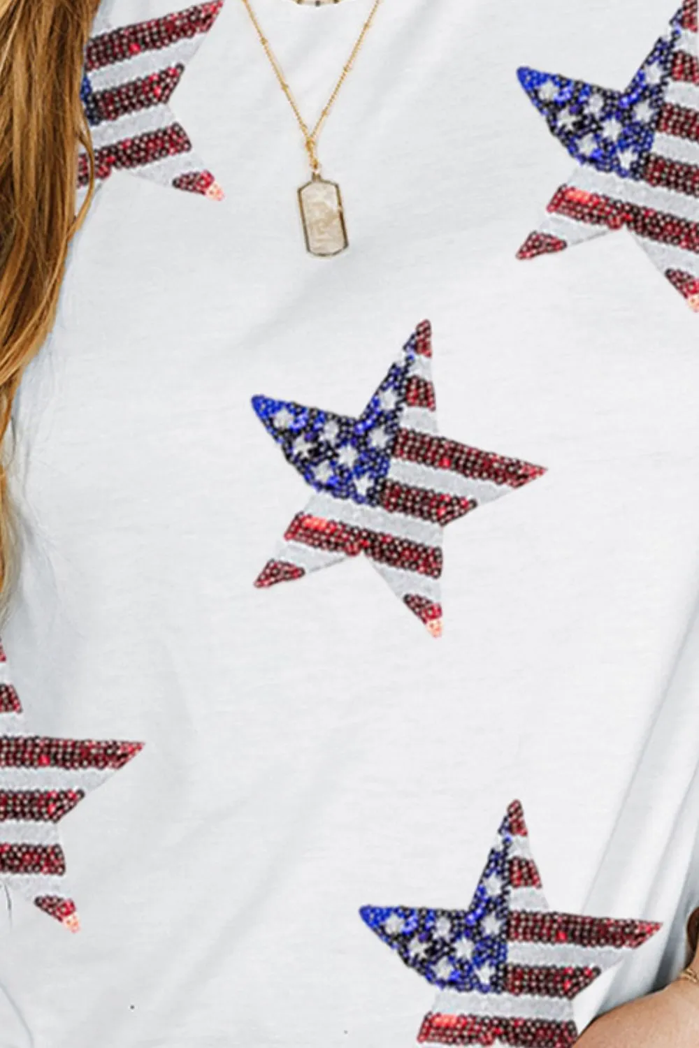 Plus Size Sequin Star Round Neck Short Sleeve T-Shirt, image 3