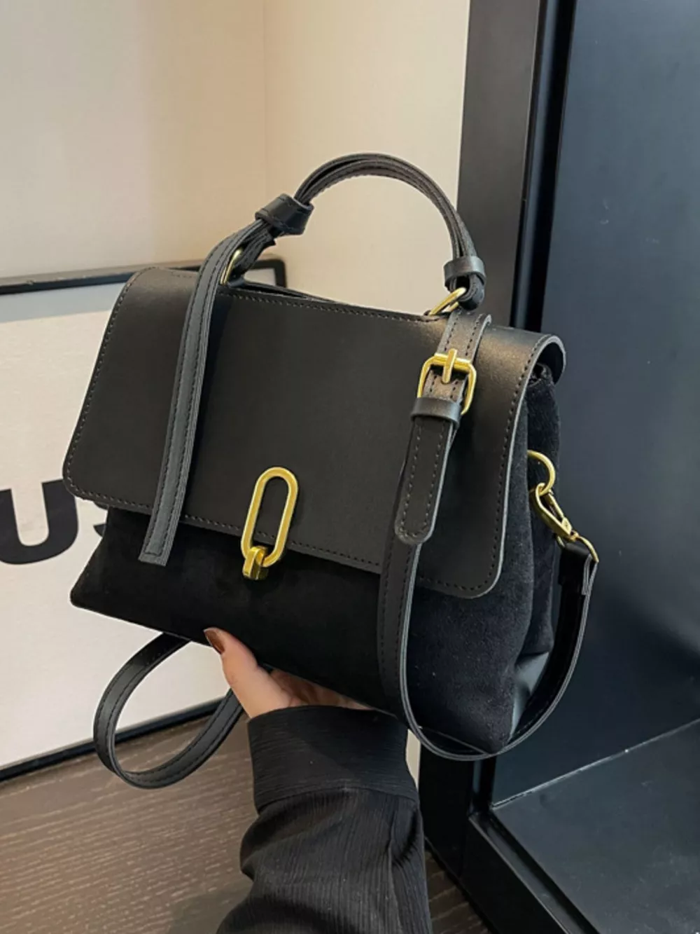 Buckle Crossbody Bag with Top Handle, image 4