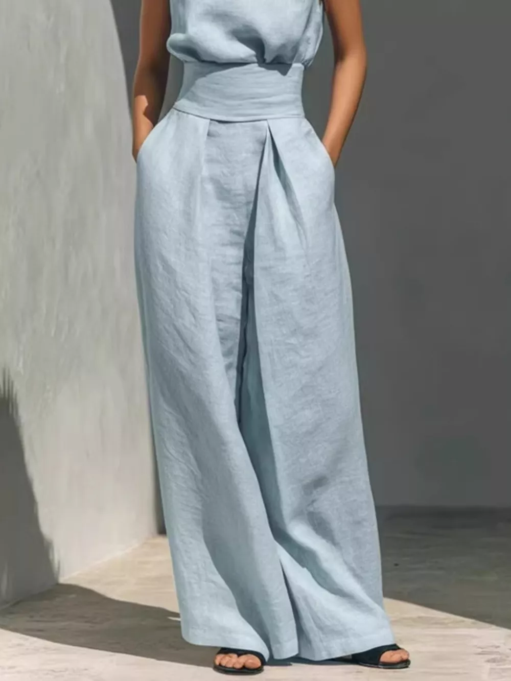 Full Size Sleeveless Wide-Leg Jumpsuit with Smocked Waist Plus Size, image 6