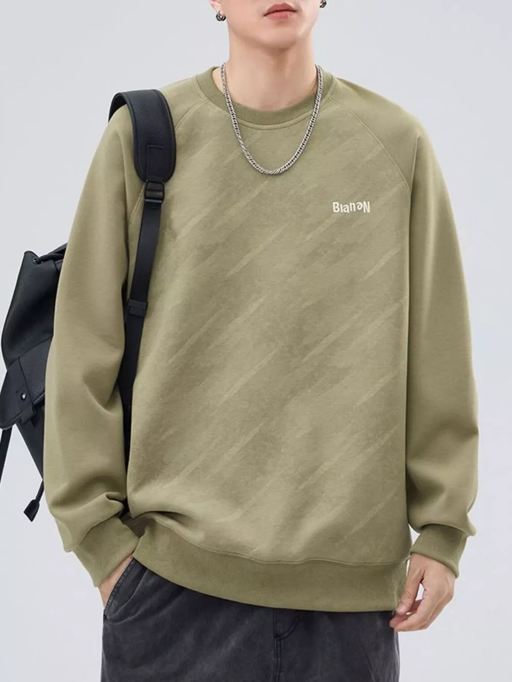 Men's Plus Size Round Neck Raglan Sleeve Sweatshirt, image 3