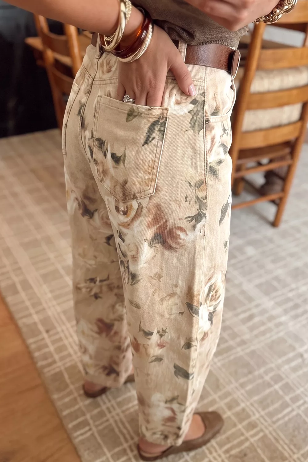 Retro Floral Print Relaxed Barrel Jeans, image 4